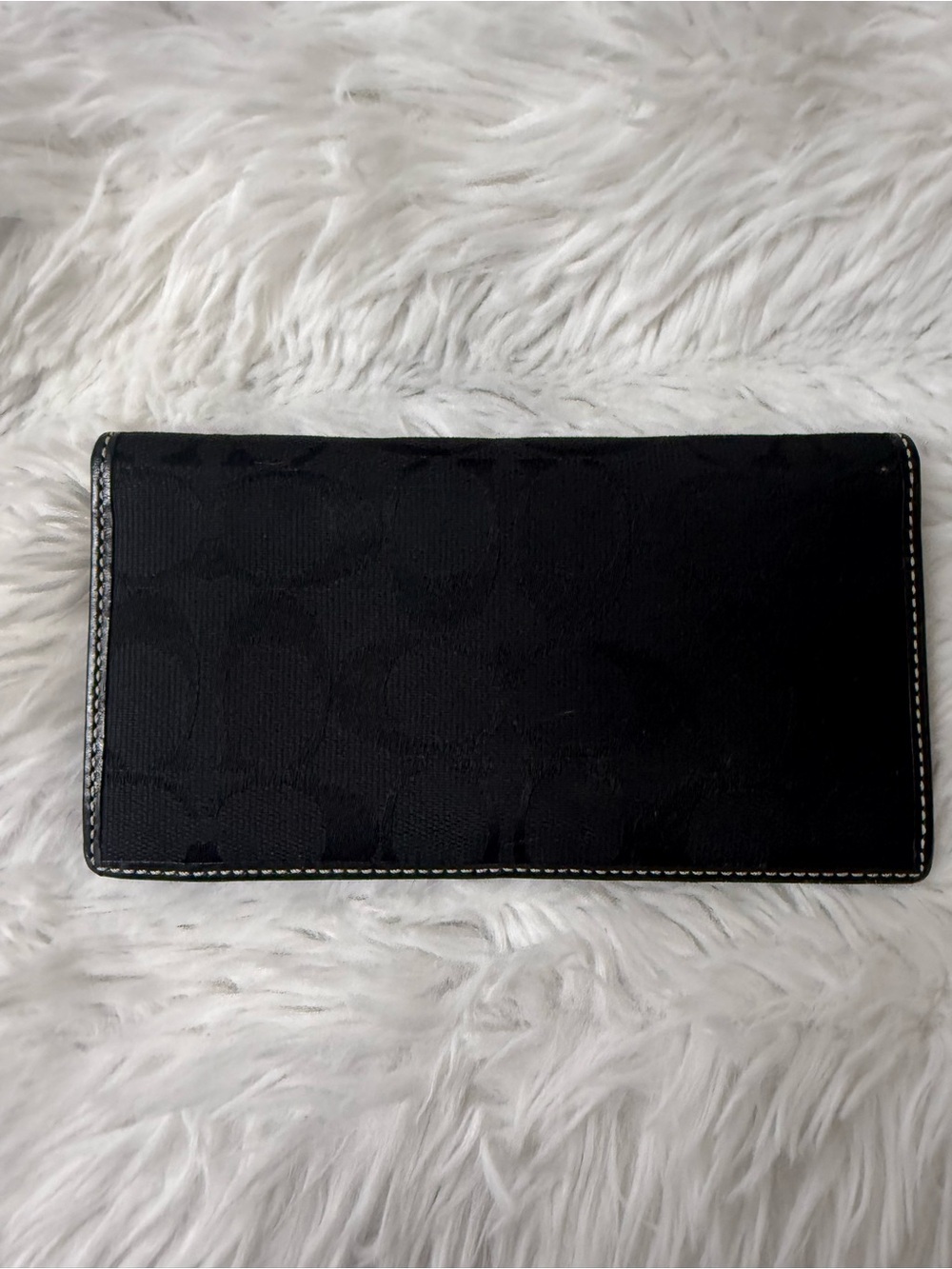 Coach Black Signature Pattern Checkbook Case